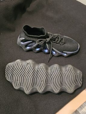 Black Knit Athletic Sneakers with Sculpted Wave Sole